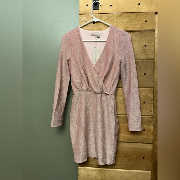 ASOS x The Girlcode Long Sleeve Drape Pink Glitter Mini Dress Clubwear NWT - Picture 8 of 9
